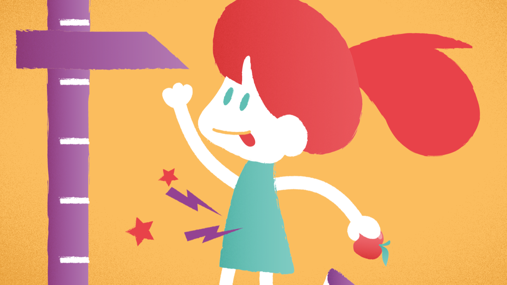 MICI, a little girl trying to reach up while her tummy aches