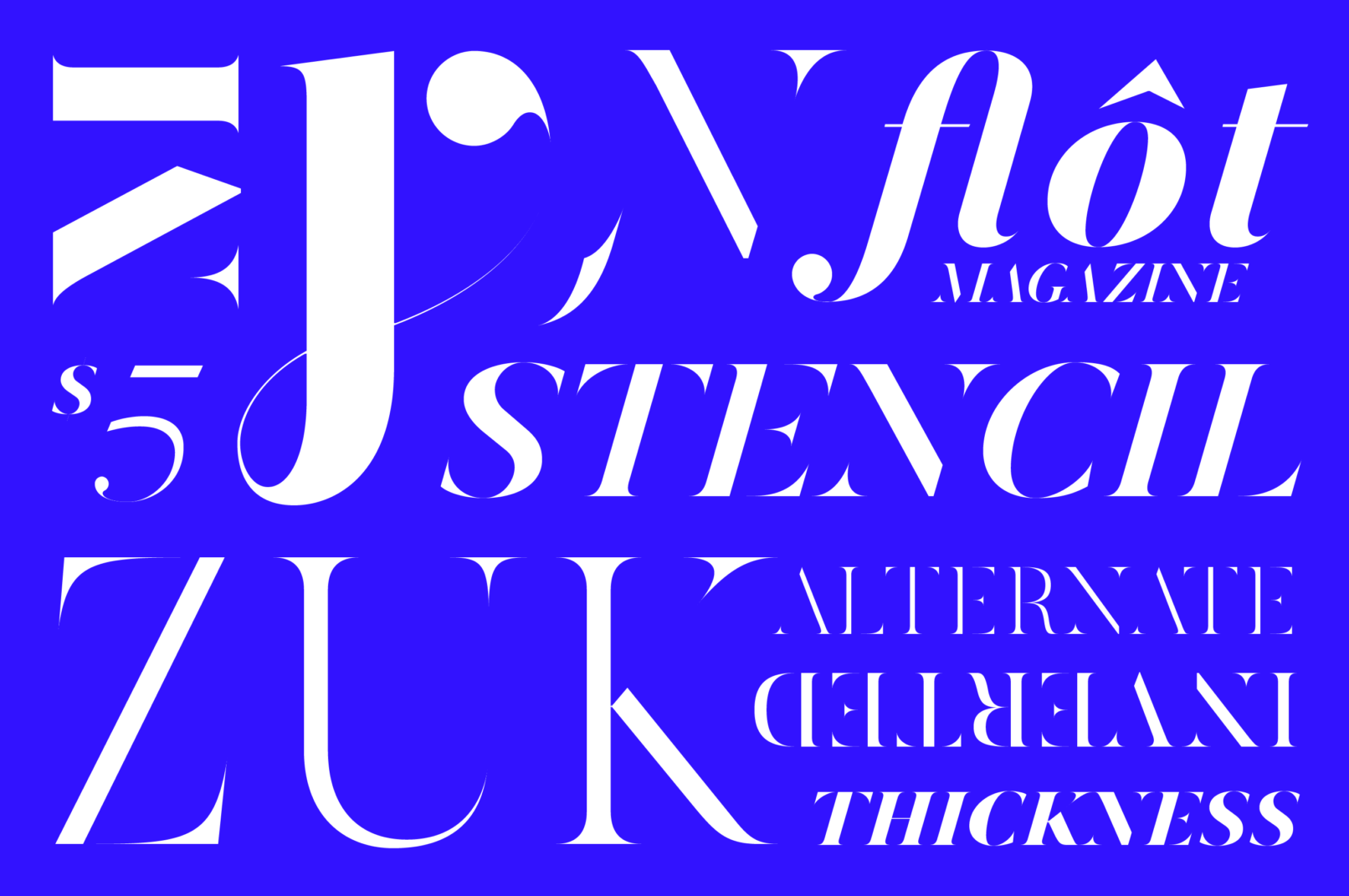 Many examples of stencil letters and words in the stencil weights