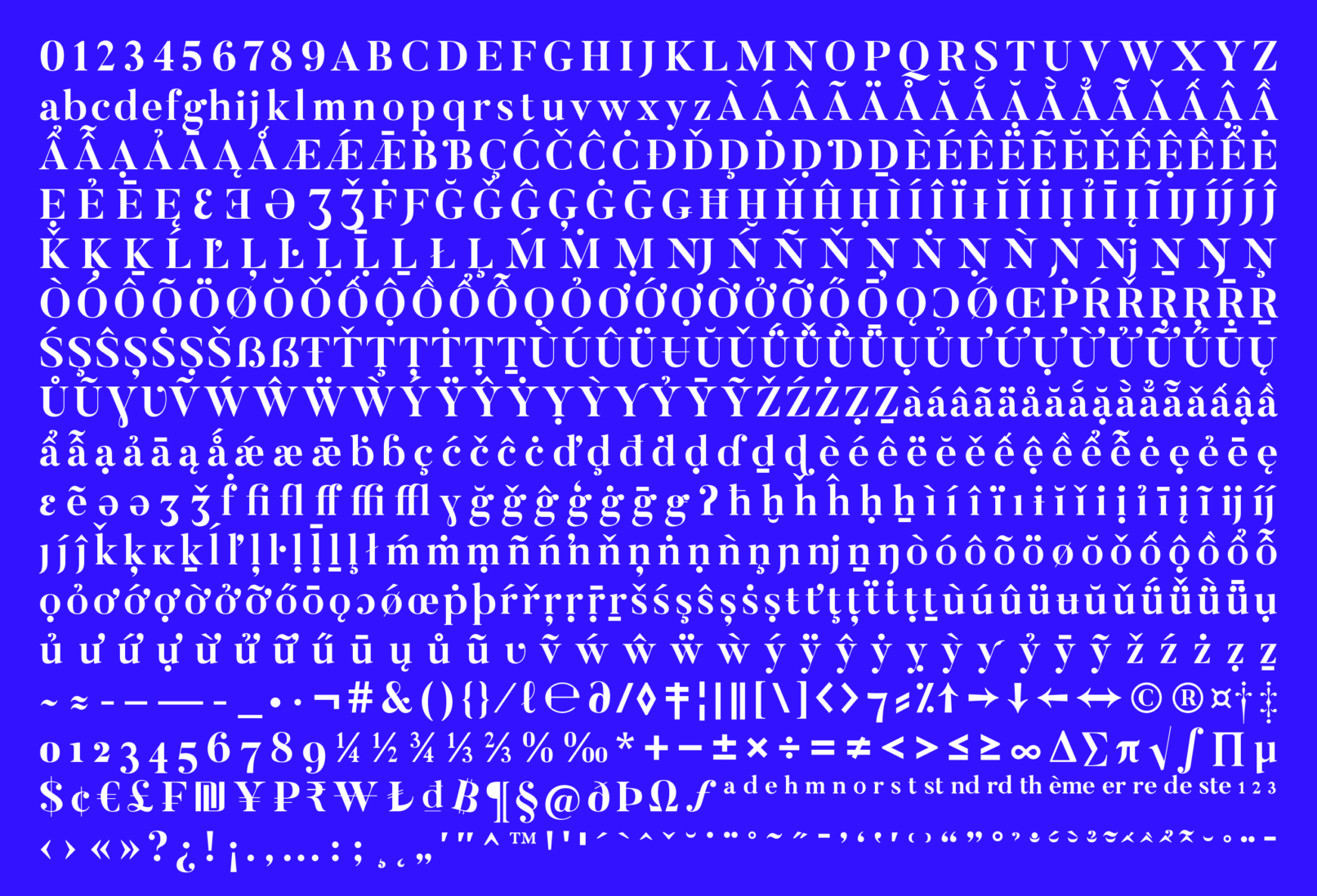 A list of all the glyphs of the Butler Pro typeface