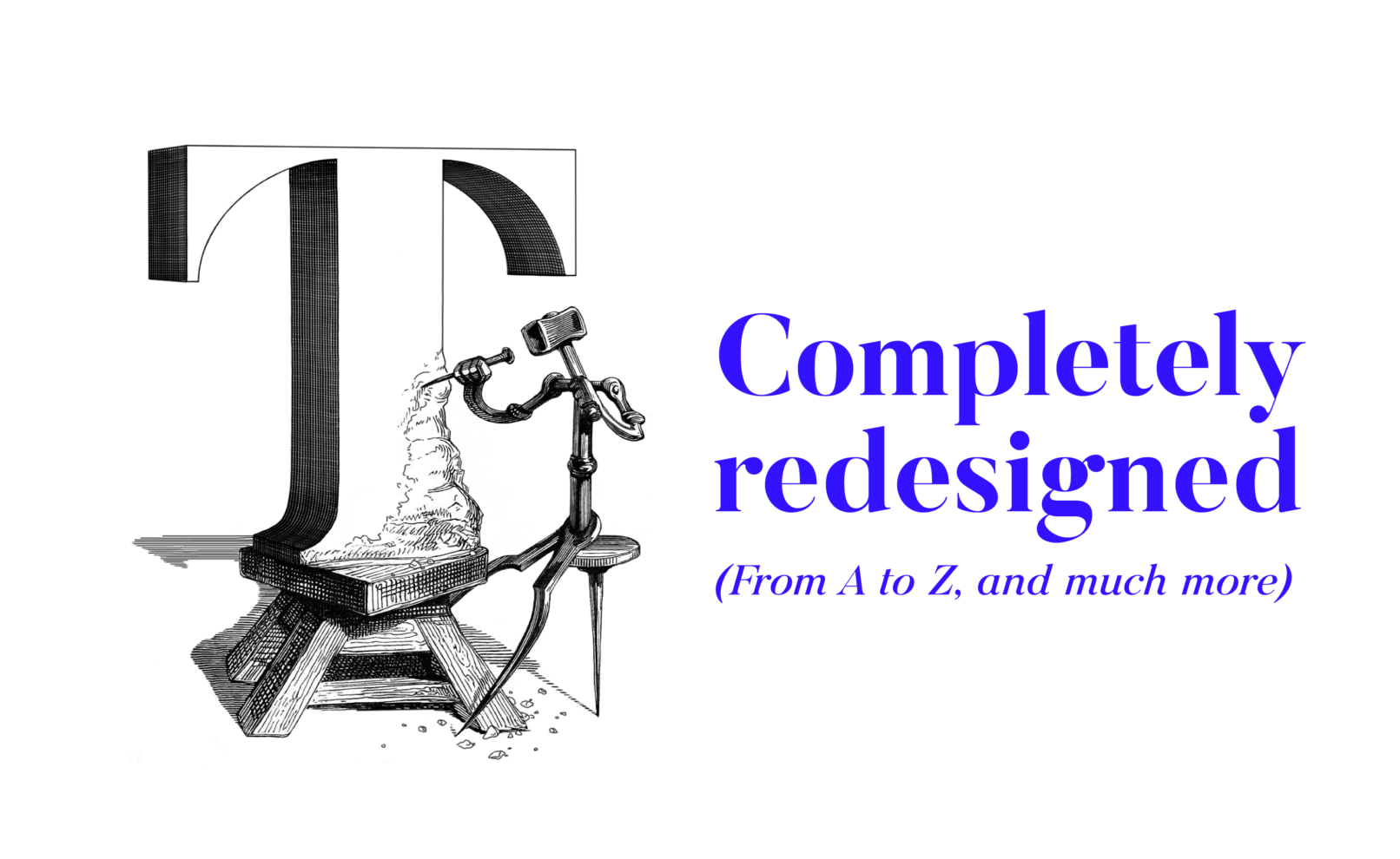 A stone sculptor made out of metal tools, precisely sculpting a T letter in stone