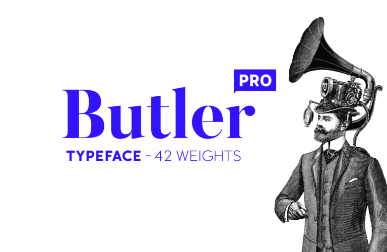 Butler Pro typeface cover with the Butler owning an advanced hat