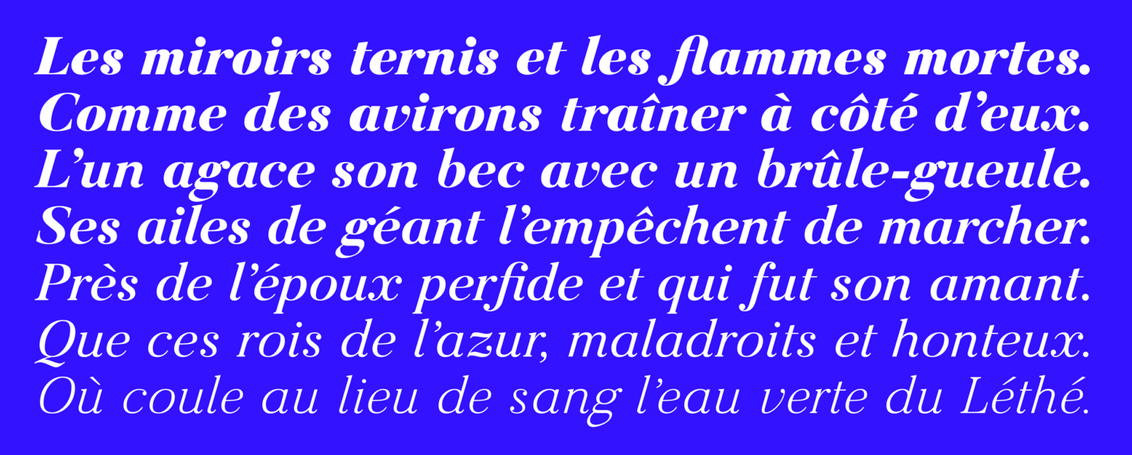 Butler Pro Font Poem bits from Charles Baudelaire written in italics in all seven weights